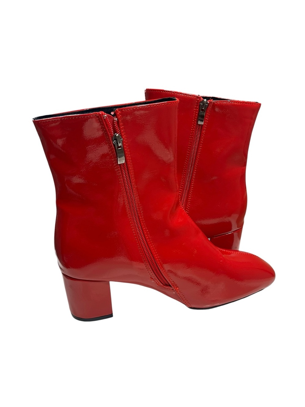 NWOT Red Patent Faux Leather Ankle Heeled Boots - Size 9.5 - Picture 2 of 6